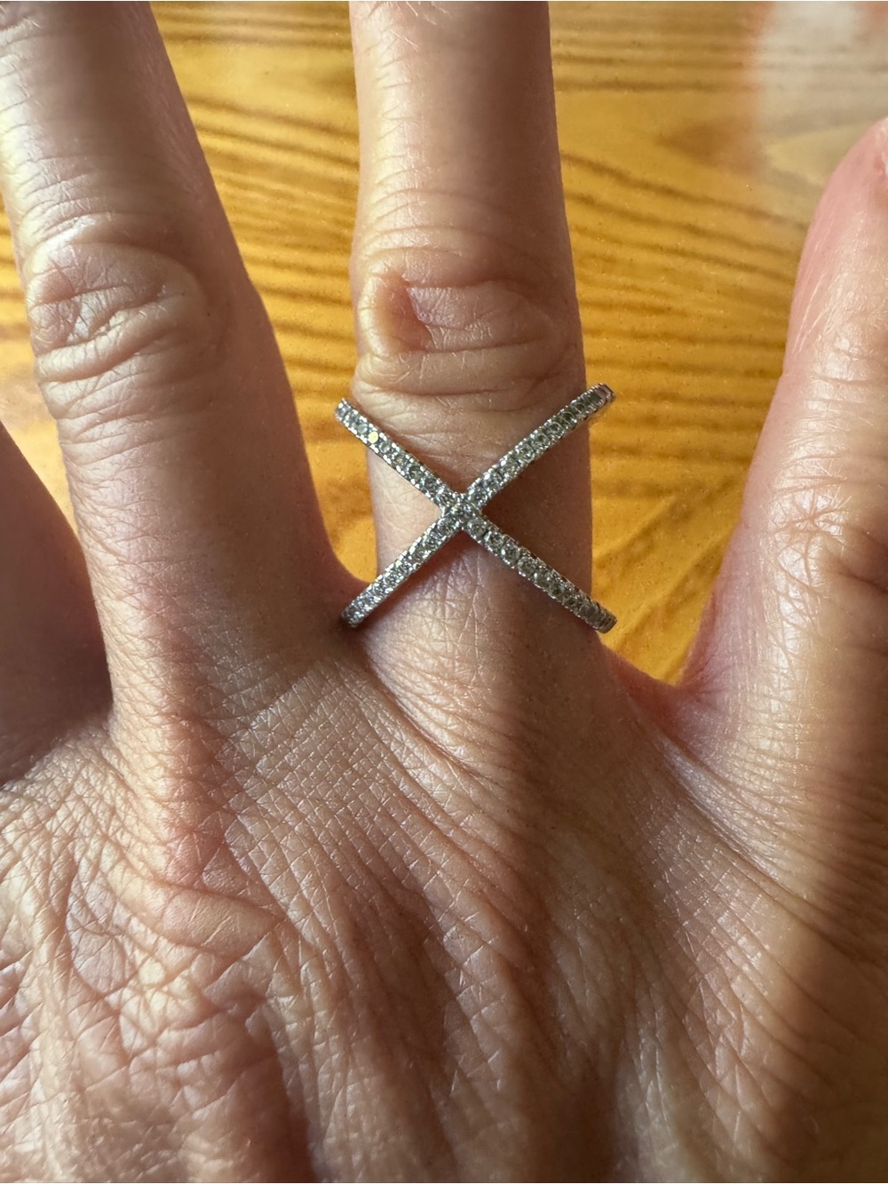 Silver Pavé X-Design Statement Ring - Sparkling Silver